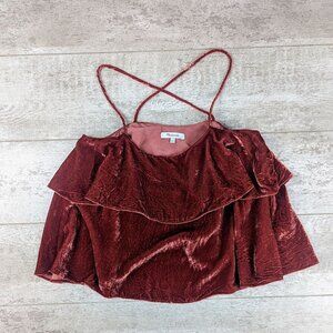 Madewell Ruffle Velvet Cropped Tank Top Small Red Silk Blend Sleeveless